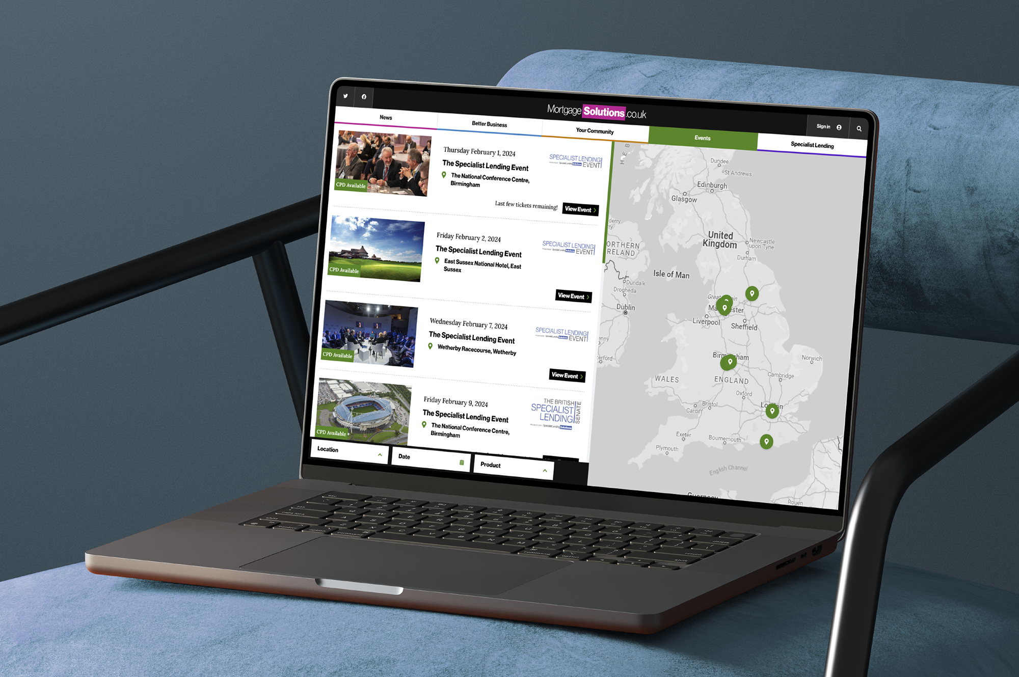 An interactive map of the events currently on offer at Mortgage Solutions