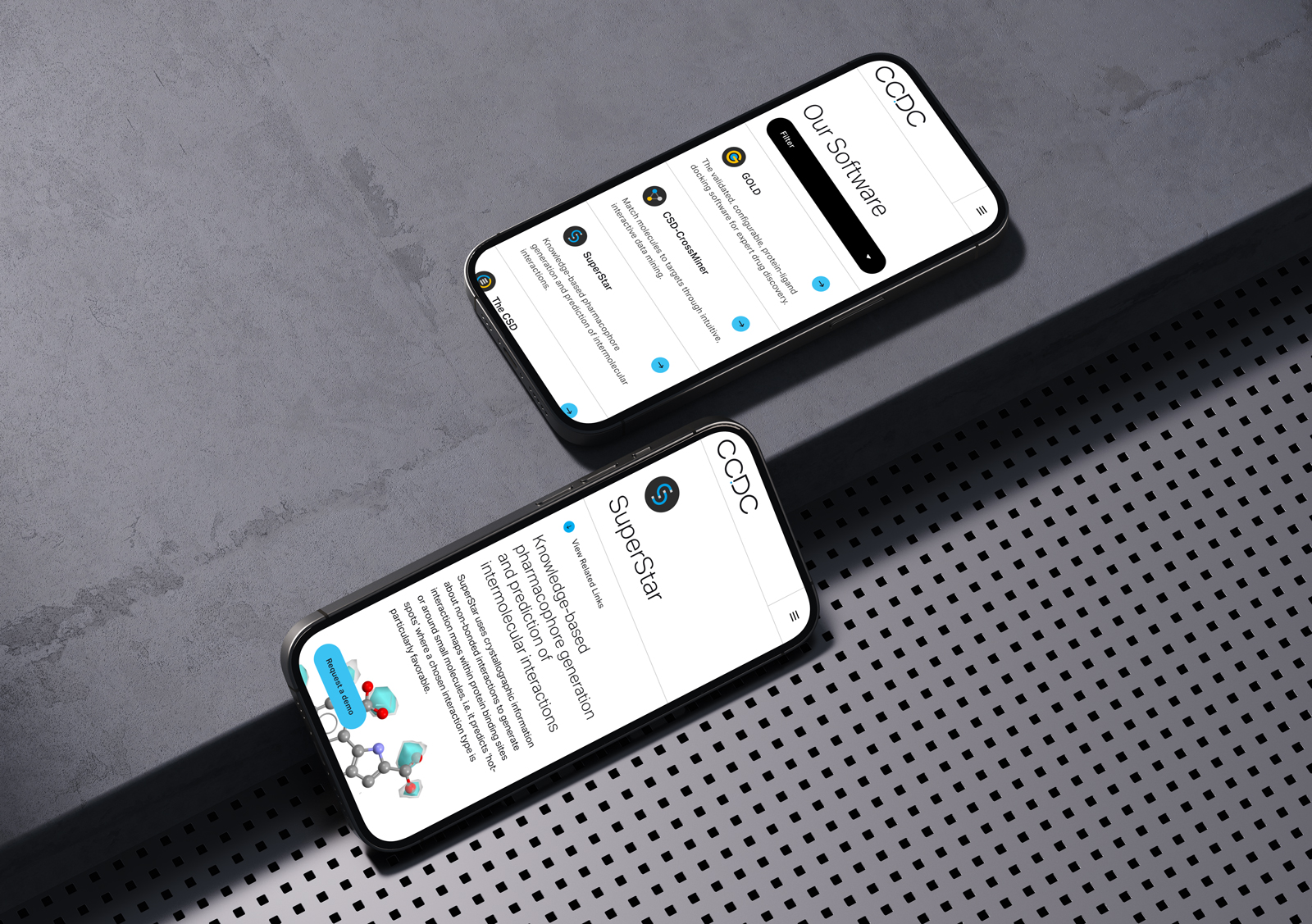 The CCDC software suites page mocked up on an iPhone