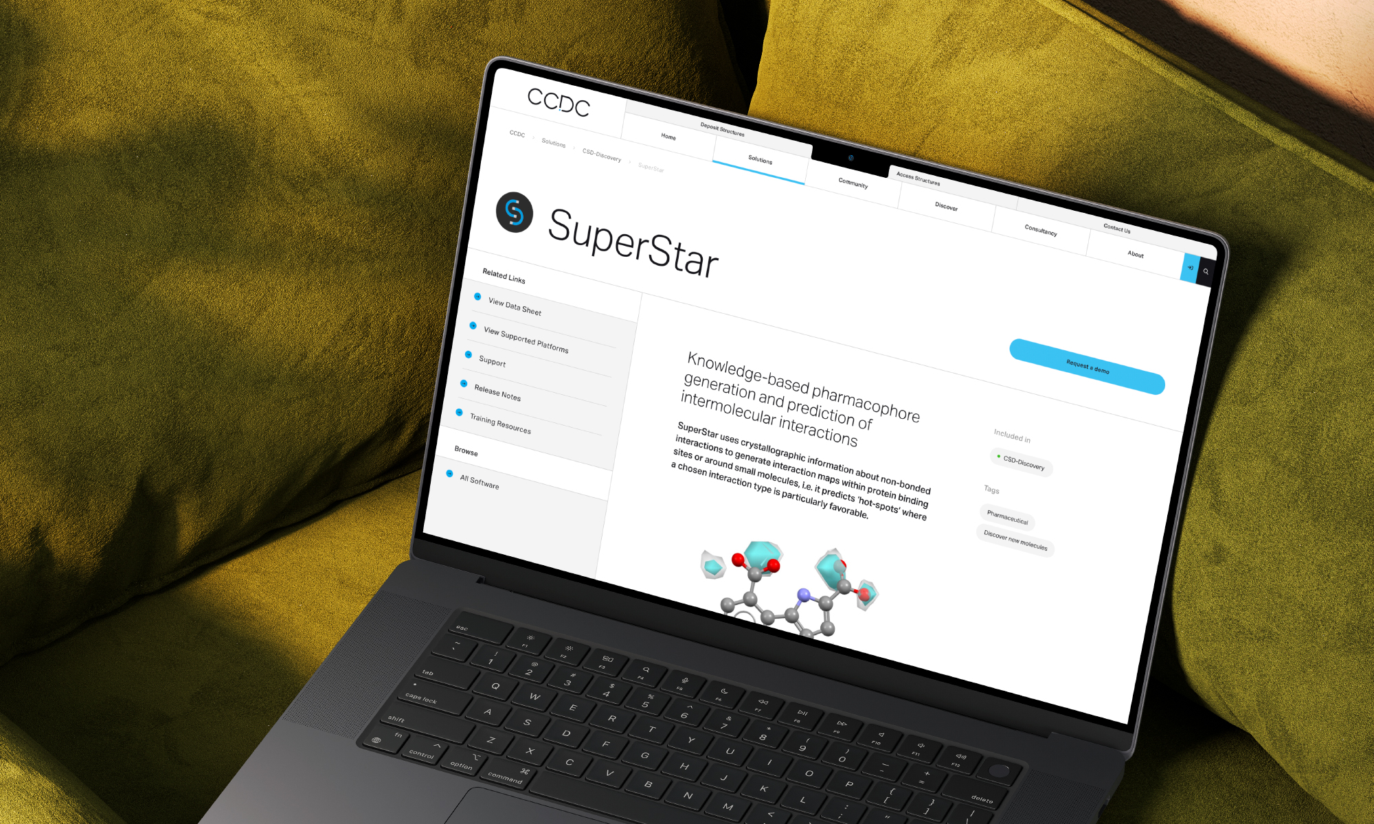 The Superstar software page of the CCDC website, modern white web design with left and right sidebars