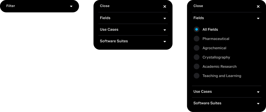 Extracted UI elements that show how the CCDC filter their products