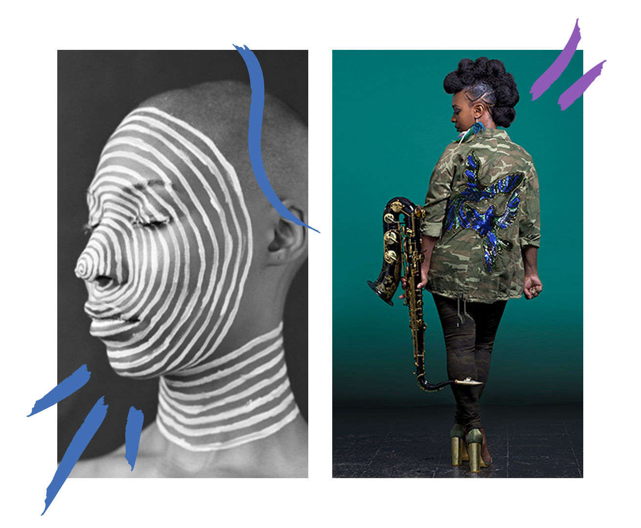 Examples of the brush branding element used across the Midas PR brand